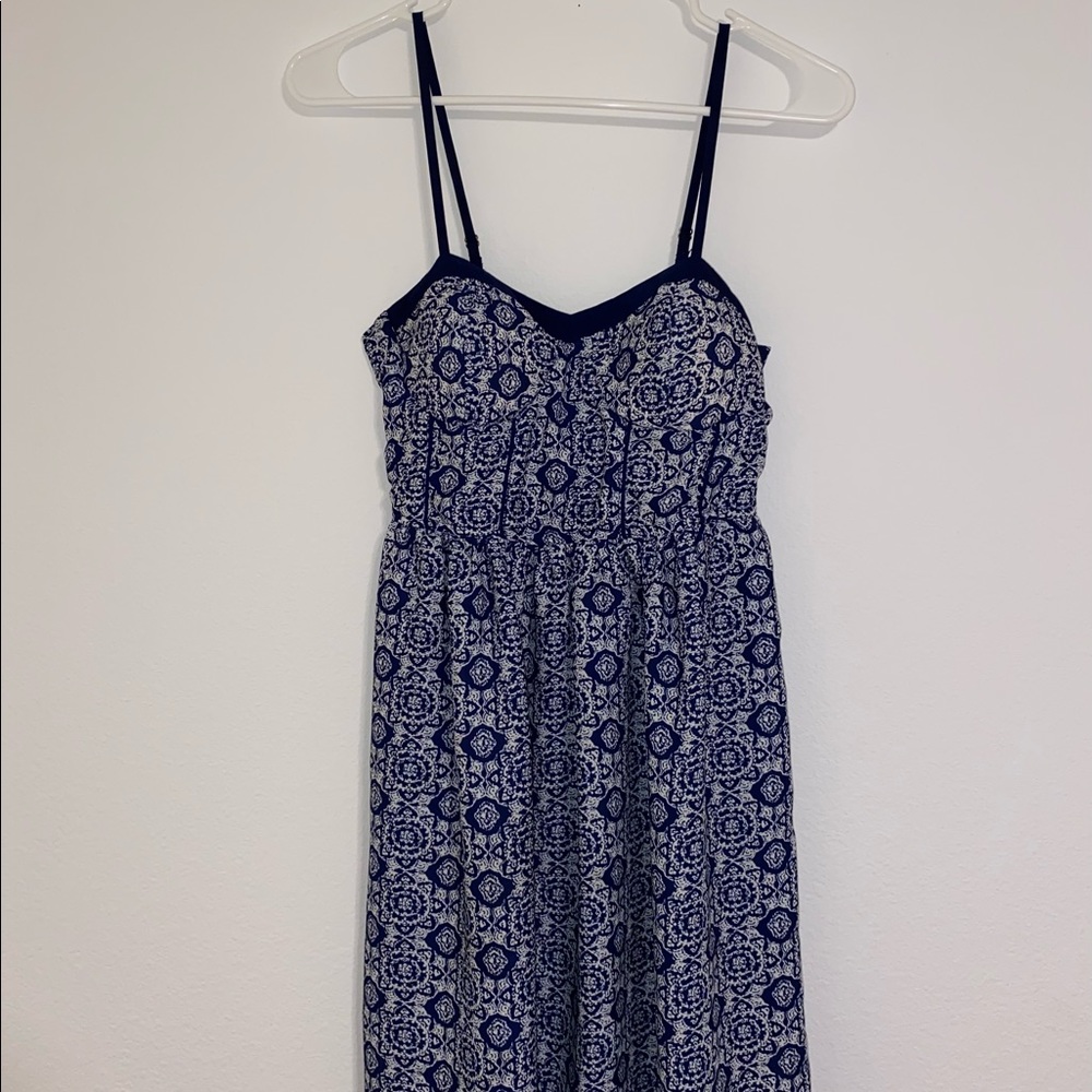 Xhilaration Navy Blue and White Patterned Dress